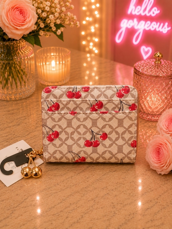 Accessories - Cherry Print Small Zip Wallet - NWT Beige and Red